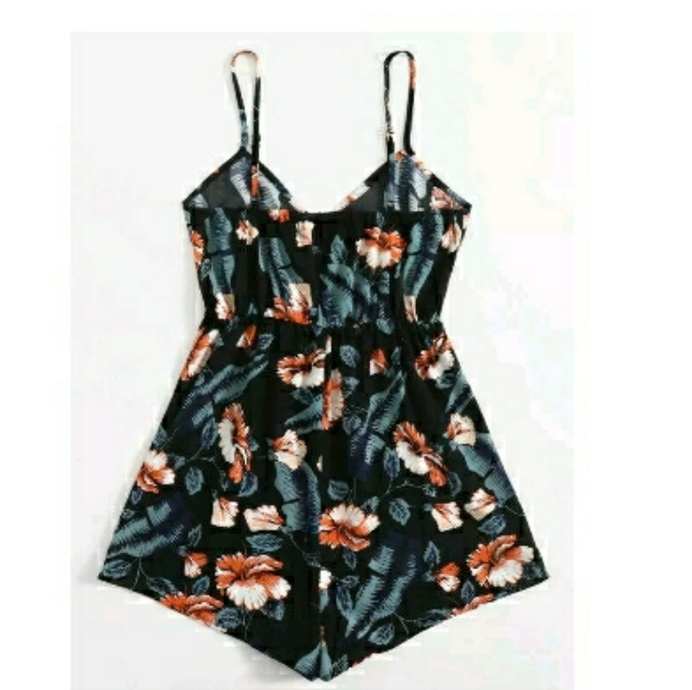 Romwe Floral Print Cami Romper – Small, Black/Multicolor, NWT